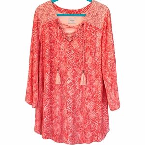 Haute Hippie Tribe Coral Snake Print Tunic Dress Women’s Large Boho Lace Up